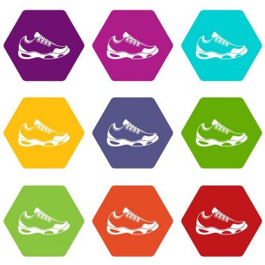 Renk altı yüzlü spor ayakkabı Tenis simgesi ayarla