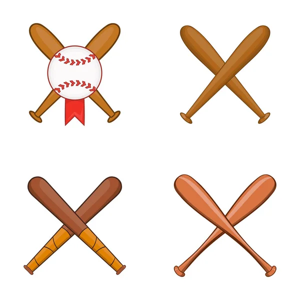 Набор иконок бейсбола, в стиле мультфильма — стоковый вектор