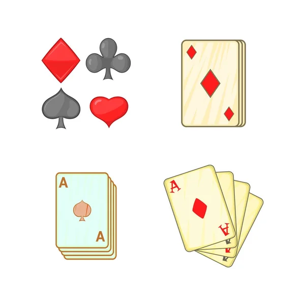 Conjunto de iconos de cartas de juego de signos, estilo dibujos animados — Vector de stock