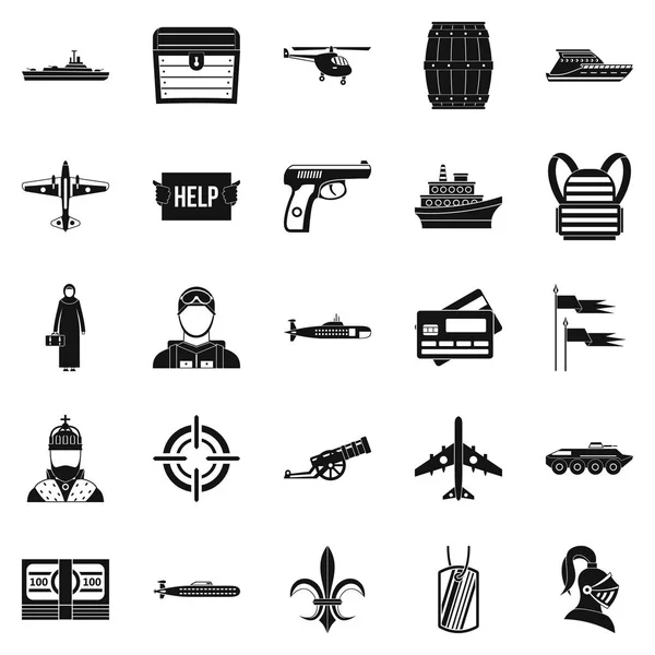 Conjunto de iconos de vehículos de combate, estilo simple — Vector de stock