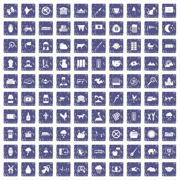 100 牛アイコン設定グランジ サファイア — ストックベクタ