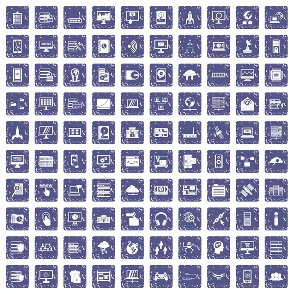 100 iconos de base de datos y nube establecen zafiro grunge — Vector de stock