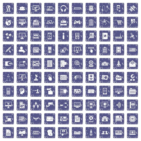 100 iconos de base de datos set grunge zafiro — Archivo Imágenes Vectoriales