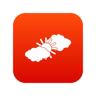 Güneş ve bulutlar simgesi dijital kırmızı