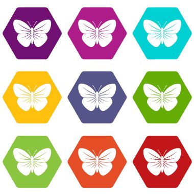 Renk altı yüzlü siyah kelebek Icon set