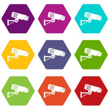 Renk altı yüzlü güvenlik kamera simgesi ayarla