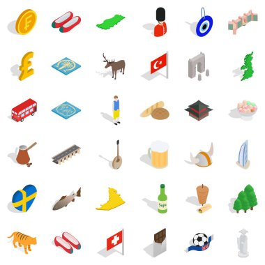 Para birimi simgeleri seti, izometrik stili