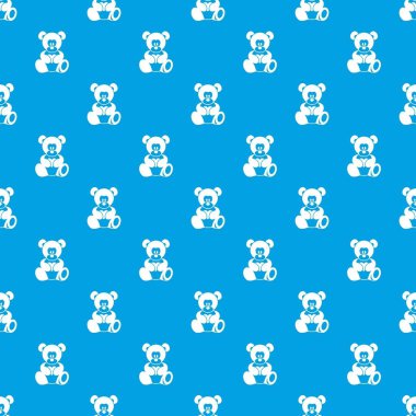 Kesintisiz mavi ayıcık bir kalp tutan desen