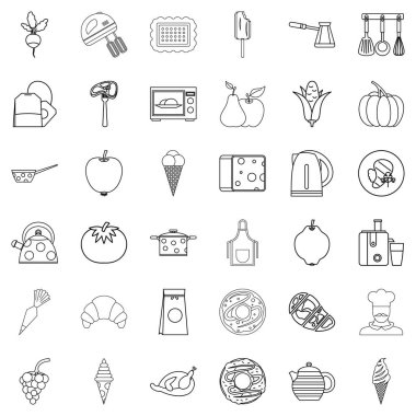 Pişirme Icons set, anahat stili