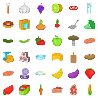 Mutfak Icons set, karikatür tarzı