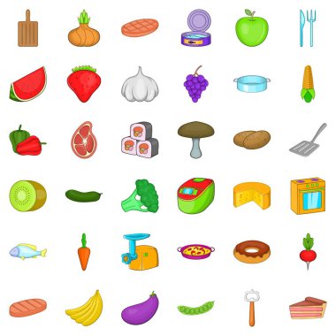 Restoran Icons set, karikatür tarzı