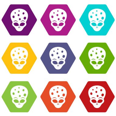 Renk altı yüzlü dünya dışı yabancı baş Icon set