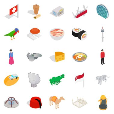 Benzersiz ülke Icons set, izometrik stili