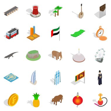 Doğu ülke Icons set, izometrik stili