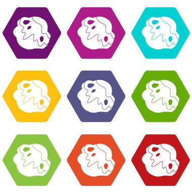 Renk altı yüzlü ay taş Icon set