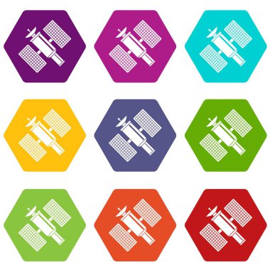 Renk altı yüzlü uzay uydu Icon set