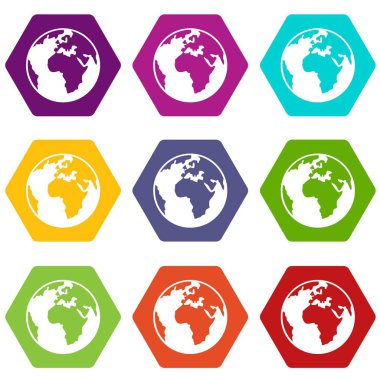 Renk altı yüzlü dünya küre simgesi ayarla