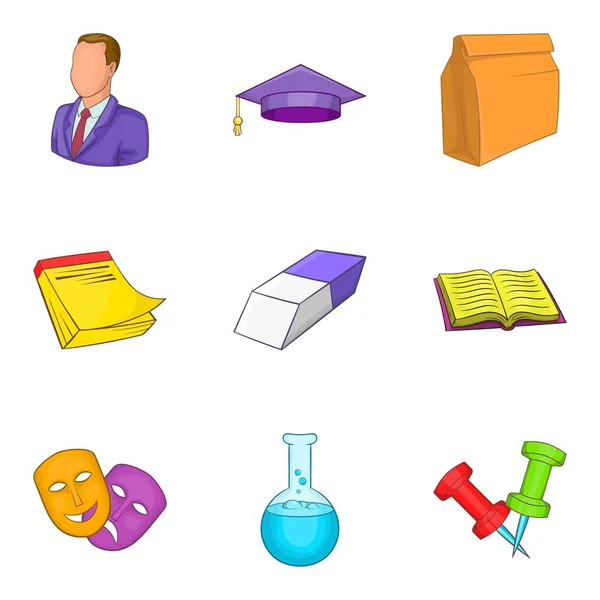 Conjunto de ícones instituição educacional, estilo dos desenhos animados —  Vetores de Stock