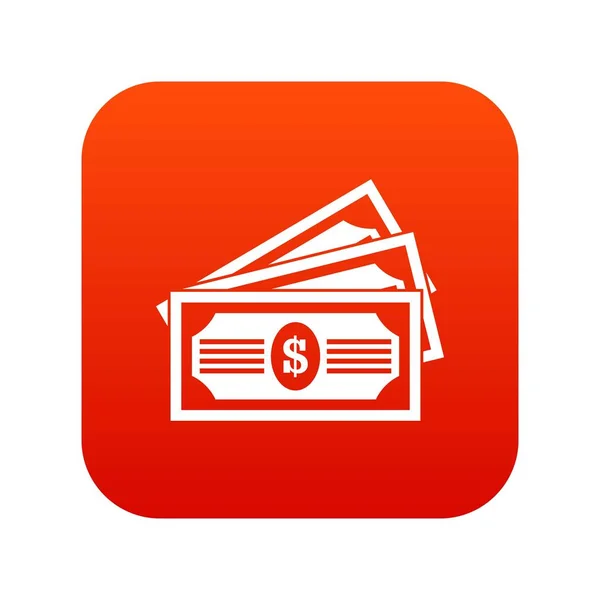 Üç dolar faturaları simgesi dijital kırmızı — Stok Vektör