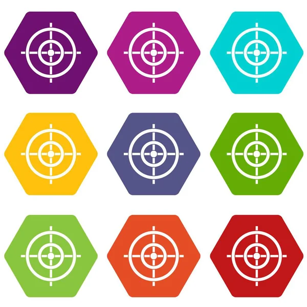 Ícone de destino conjunto cor hexaedro —  Vetores de Stock