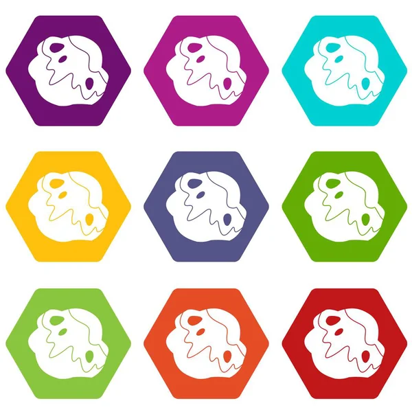 Renk altı yüzlü ay taş Icon set