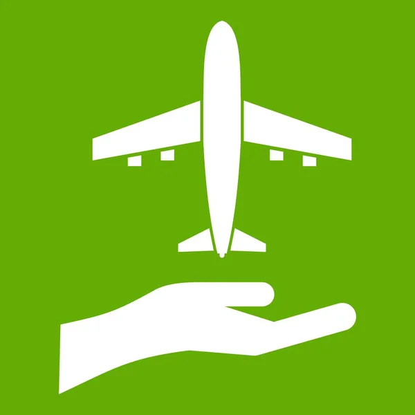 Airplane and palm icon green — Stock Vector