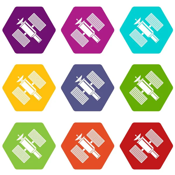 Renk altı yüzlü uzay uydu Icon set