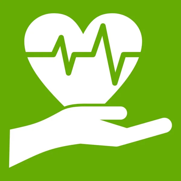 Hand holding heart with ecg line icon green — Stock Vector
