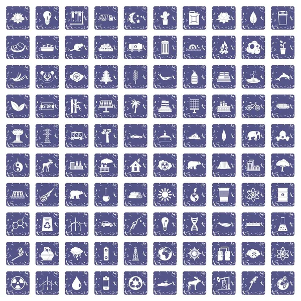 100 eco icons set grunge sapphire Vector Graphics