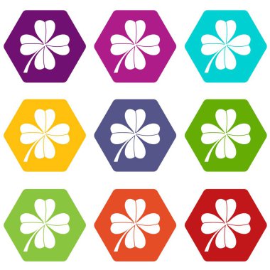 Dört yapraklı yonca simge kümesi renk altı yüzlü