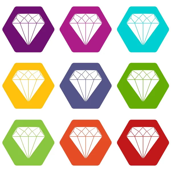 Conjunto de iconos de diamante hexaedro color — Vector de stock