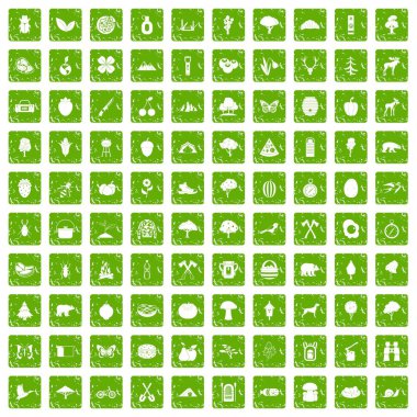 100 kamp ve doğa simgeler grunge yeşil ayarla