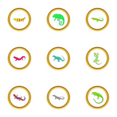 Farklı kertenkele Icons set, karikatür tarzı