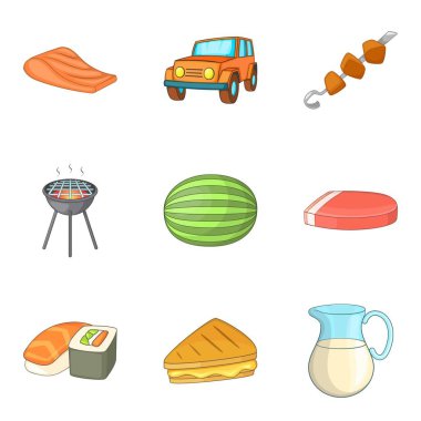 Piknik Icons set, karikatür tarzı