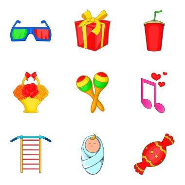 Mutlu olay Icons set, karikatür tarzı