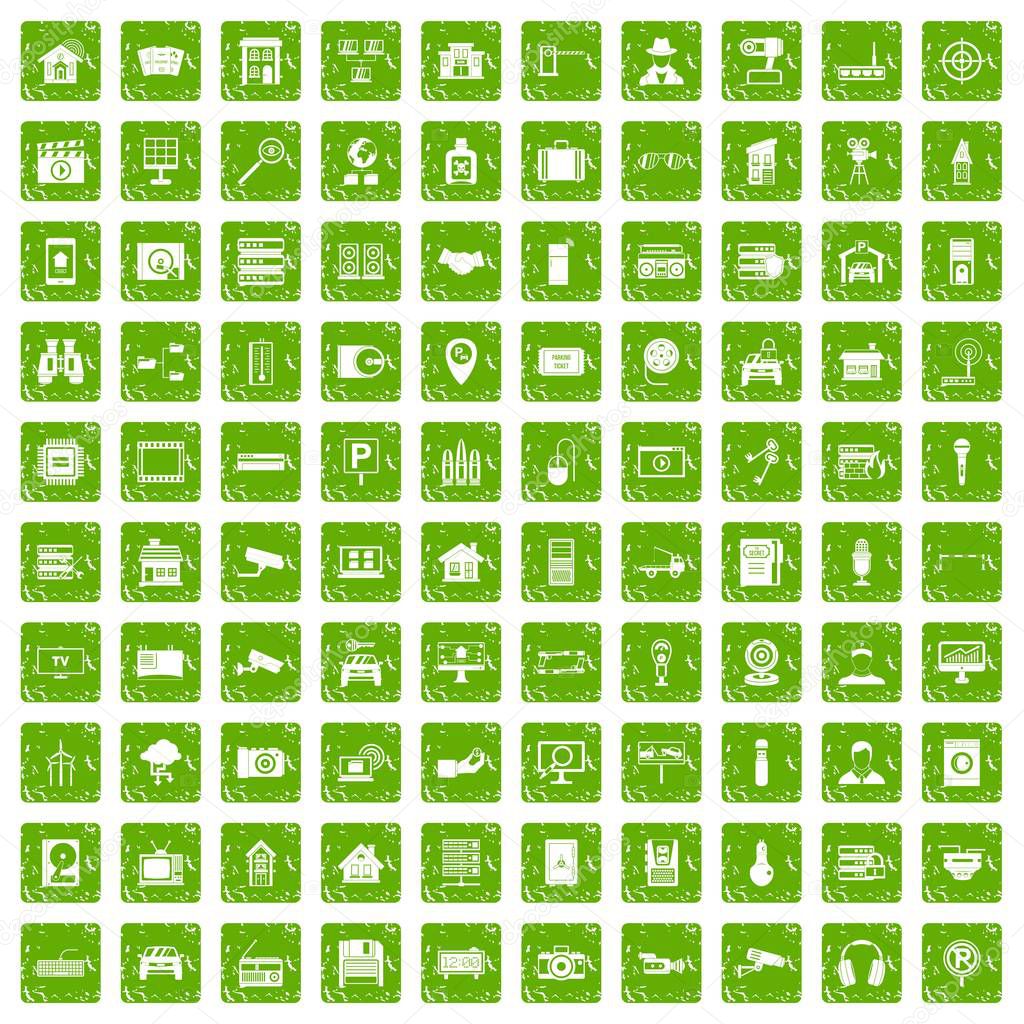 100 camera icons set grunge green