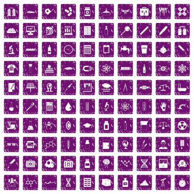 100 laboratuvar simgeler grunge mor ayarla