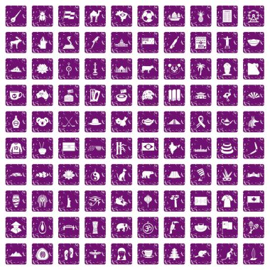 100 simge simgeler grunge mor ayarla