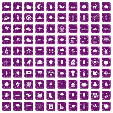 100 yaprak simgeler grunge mor ayarla