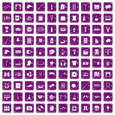 100 eğlence simgeler grunge mor ayarla