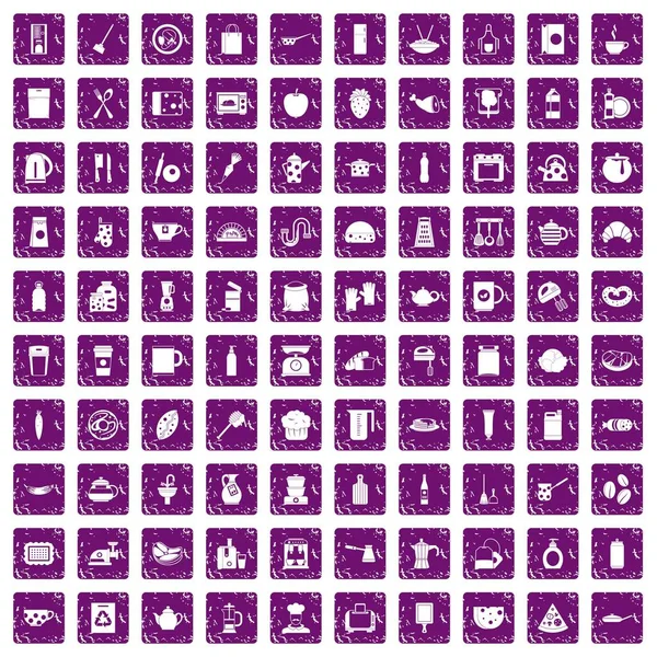 100 mutfak simgeler grunge mor ayarla