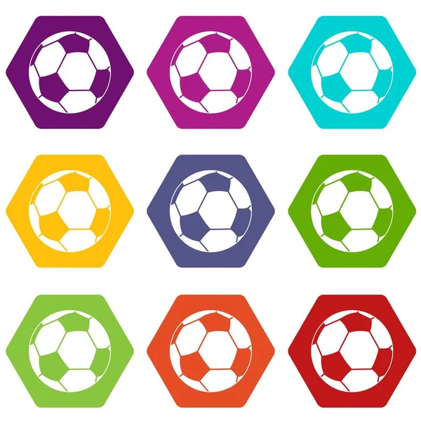 Fußball-Ikone setzt Farbe Hexaeder — Stockvektor