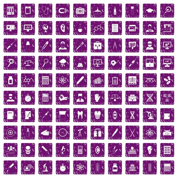 100 лабораторних іконок набір гранжевий фіолетовий — стоковий вектор