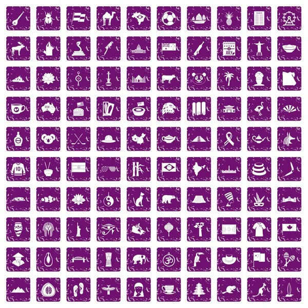 100 simge simgeler grunge mor ayarla