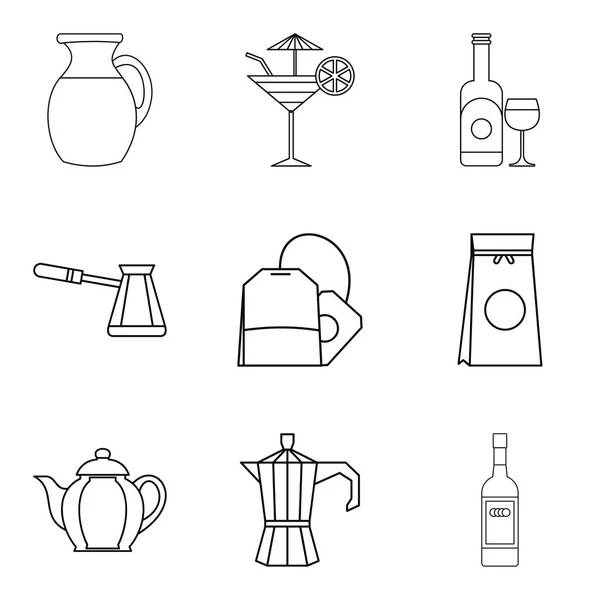 Set de iconos de bolsa de té, estilo de contorno — Vector de stock