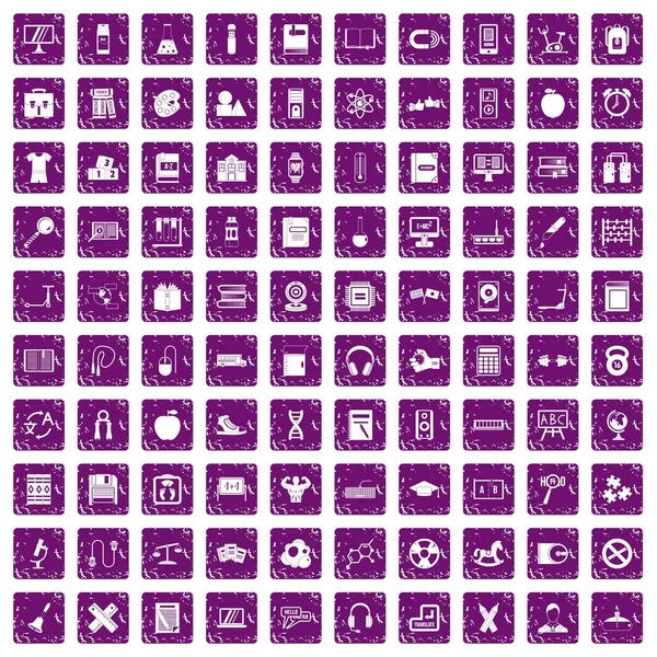 100 обучающихся детей иконы установить гранж фиолетовый — стоковый вектор