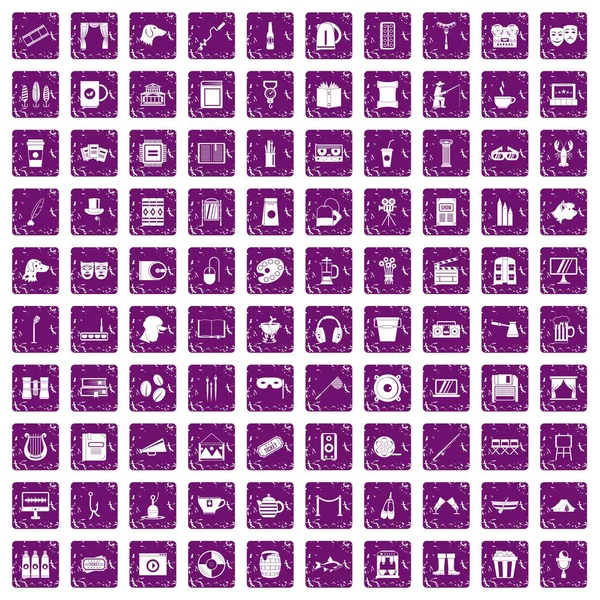 100 eğlence simgeler grunge mor ayarla