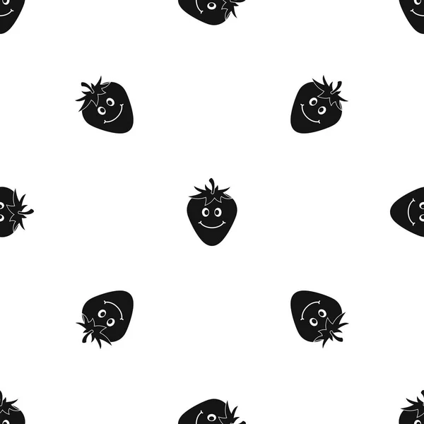 Ripe smiling strawberry pattern seamless black — Stock Vector