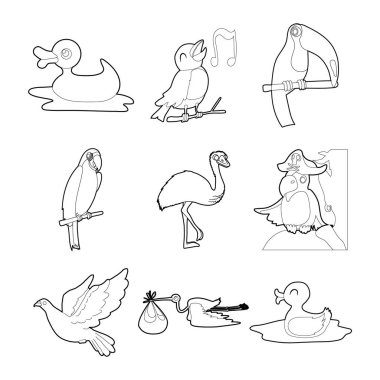 Kuş simge seti, anahat stili