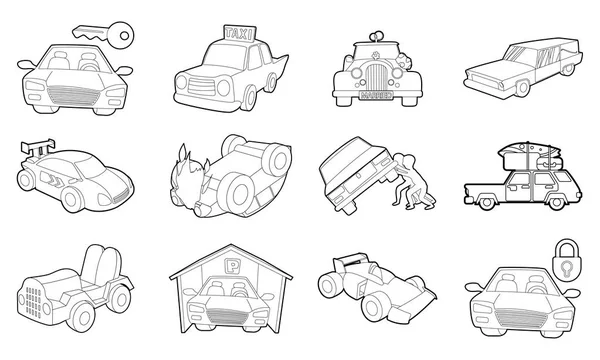Conjunto de iconos de coche, estilo de esquema — Vector de stock